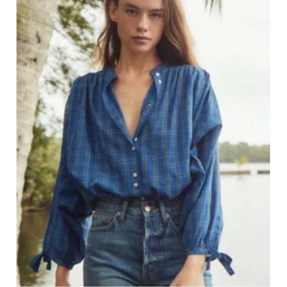Doen O’Keefe Top In Park Lane Plaid Sz XS Women Dolman Sleeve Blue Blouse (J